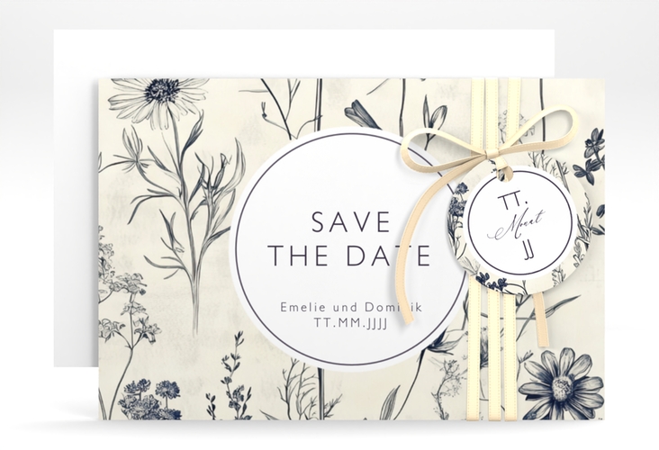 Save the Date-Karte Chinoiserie A6 Karte quer beige hochglanz