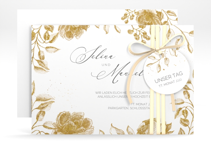 Save the Date-Karte Blattgold A6 Karte quer gold