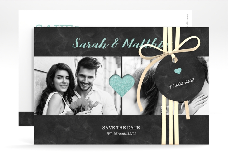 Save the Date-Karte Sparkly A6 Karte quer tuerkis hochglanz