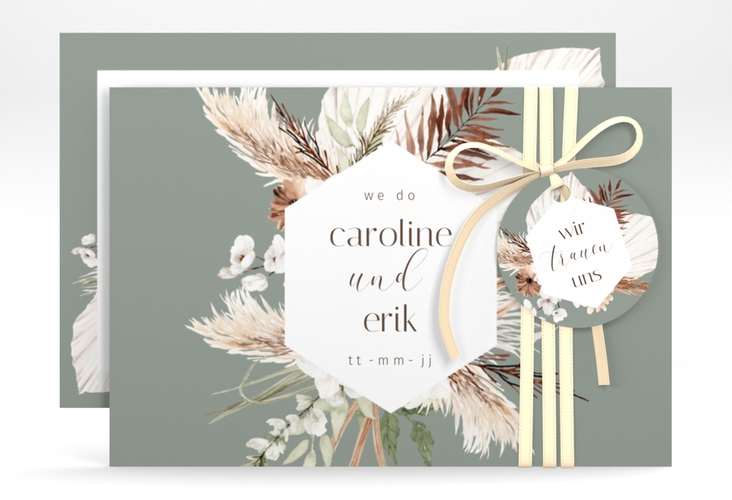 Save the Date-Karte Bohemian A6 Karte quer gruen hochglanz