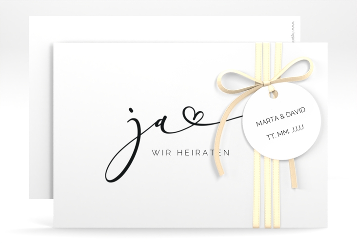 Save the Date-Karte Jawort A6 Karte quer weiss hochglanz modern minimalistisch mit veredelter Aufschrift
