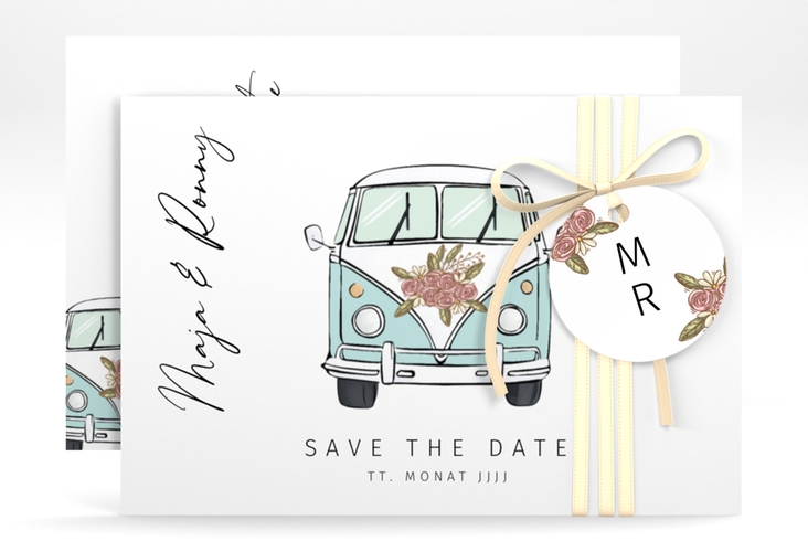 Save the Date-Karte Hochzeitsbulli A6 Karte quer blau hochglanz