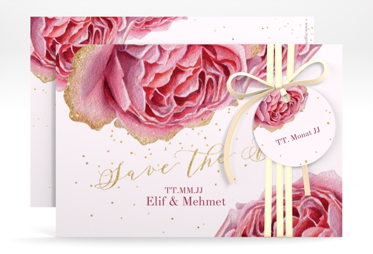 Save the Date-Karte Cherie A6 Karte quer rosa hochglanz