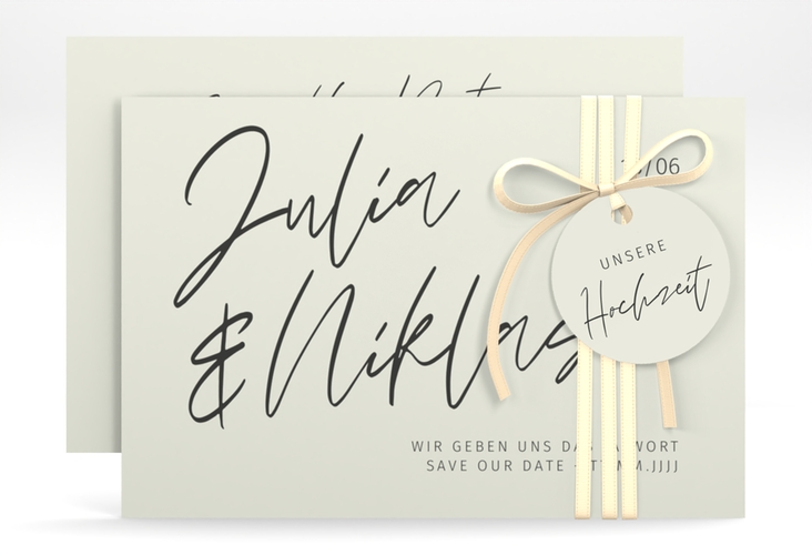 Save the Date-Karte Einfachheit A6 Karte quer mint hochglanz mit modernem Schriftzug