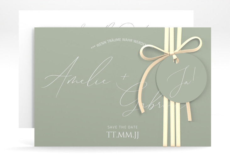 Save the Date-Karte Federschrift A6 Karte quer gruen in schlichtem Design mit Kalligrafie
