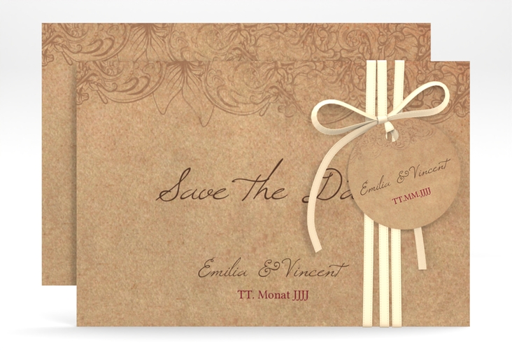 Save the Date-Karte Fairytale A6 Karte quer braun mit Vintage-Bordüre