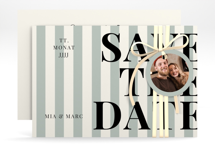 Save the Date-Karte Streifen A6 Karte quer gruen hochglanz