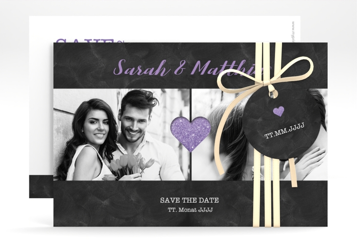 Save the Date-Karte Sparkly A6 Karte quer lila hochglanz