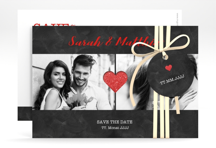 Save the Date-Karte Sparkly A6 Karte quer rot hochglanz