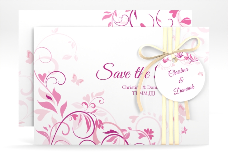 Save the Date-Karte Lilly A6 Karte quer pink hochglanz