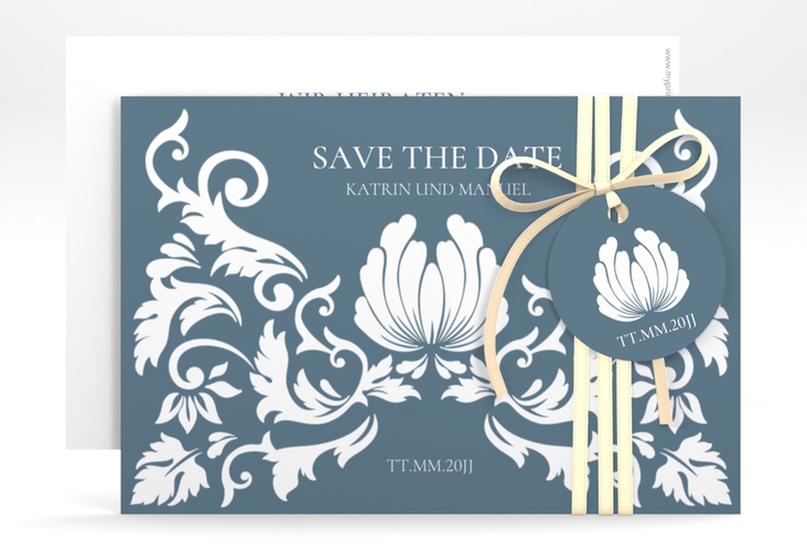Save the Date-Karte Royal A6 Karte quer mit barockem Blumen-Ornament