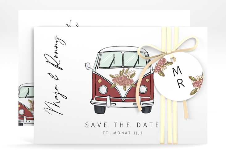 Save the Date-Karte Hochzeitsbulli A6 Karte quer rot hochglanz