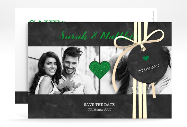 Save the Date-Karte Sparkly A6 Karte quer gruen hochglanz