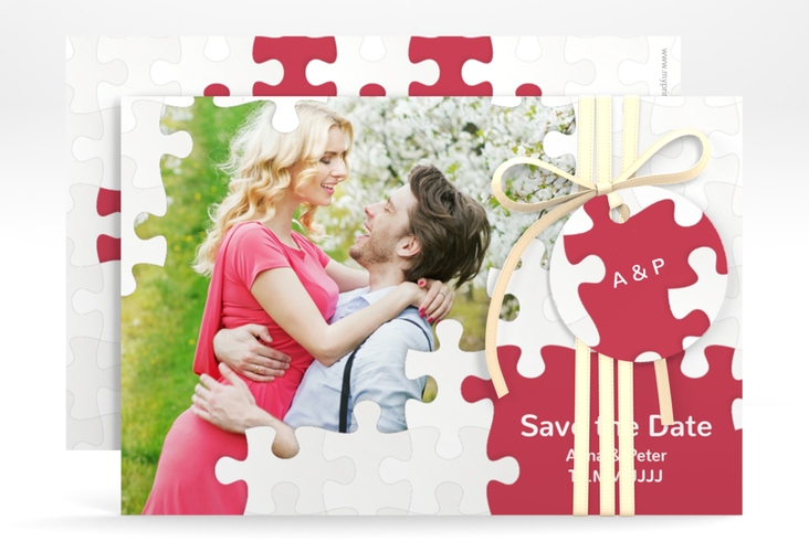 Save the Date-Karte Hochzeit Puzzle A6 Karte quer rot