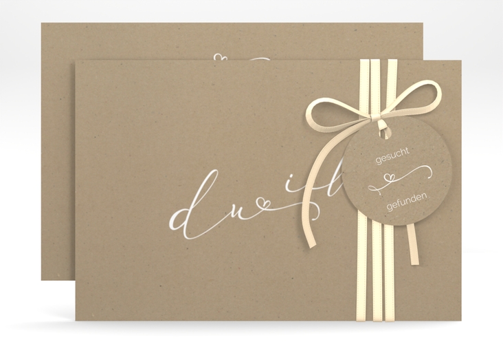 Save the Date-Karte Zweisamkeit A6 Karte quer Kraftpapier im minimalistischen Stil mit Aufschrift du & ich