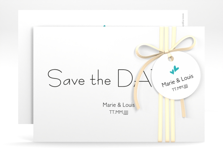 Save the Date-Karte Hochzeit Twohearts A6 Karte quer tuerkis hochglanz