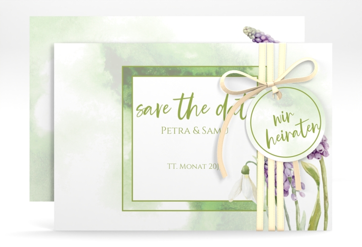 Save the Date-Karte Frühling A6 Karte quer mit Frühlingsblumen in Aquarell