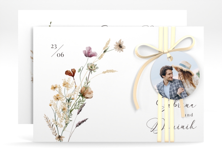 Save the Date-Karte Sauvages A6 Karte quer mit getrockneten Wiesenblumen