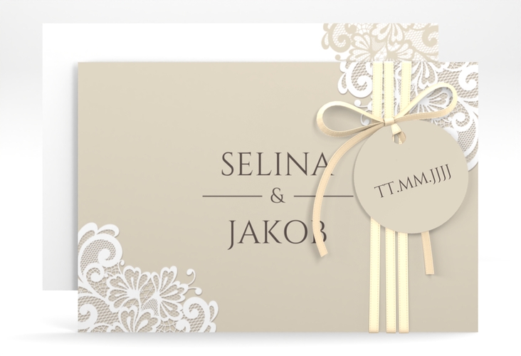 Save the Date-Karte Vintage A6 Karte quer mit floraler Spitze