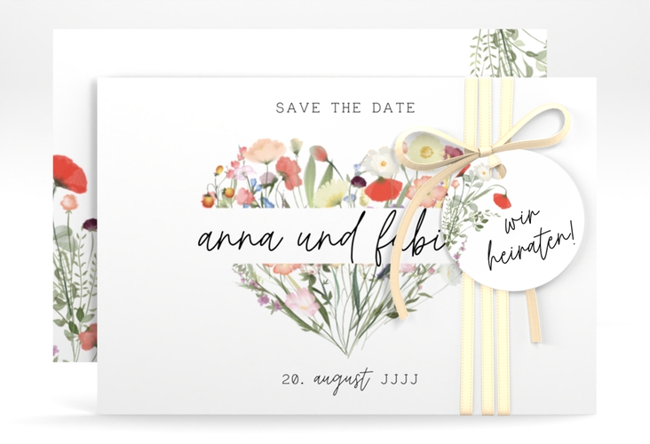 Save the Date-Karte Wildblumenherz A6 Karte quer bunt hochglanz