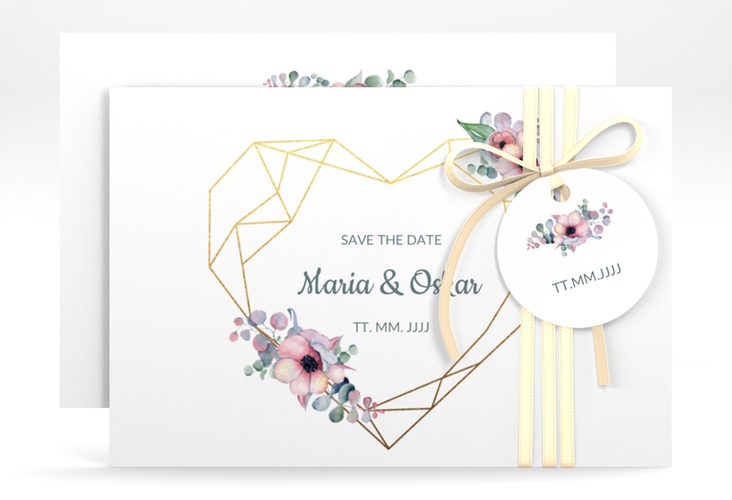 Save the Date-Karte Herzgold A6 Karte quer