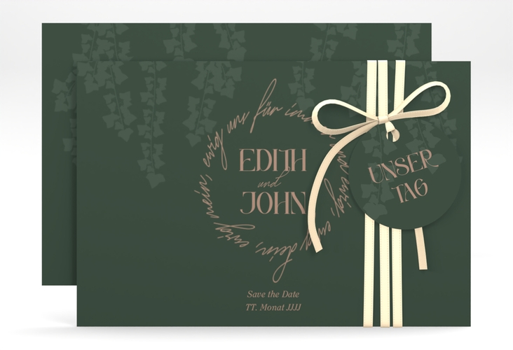 Save the Date-Karte Efeugrün A6 Karte quer im Fantasy-Elfen-Design mit Efeu