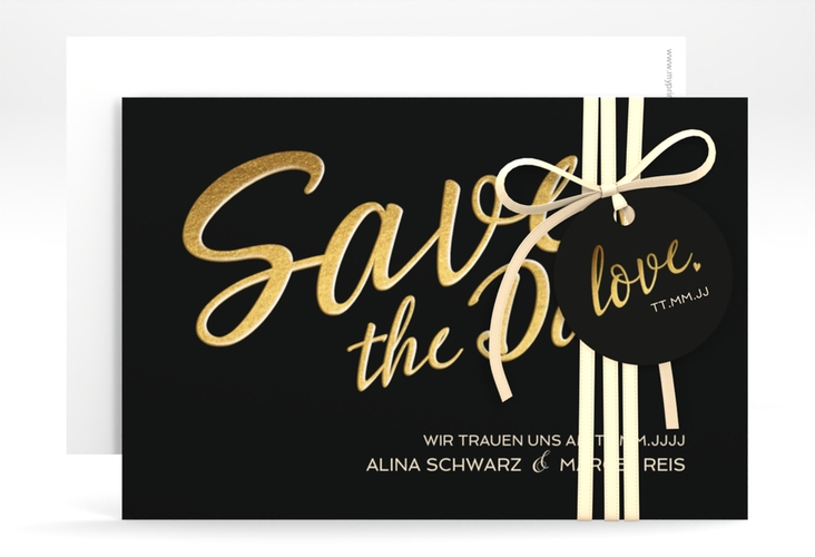 Save the Date-Karte Glam A6 Karte quer schwarz hochglanz