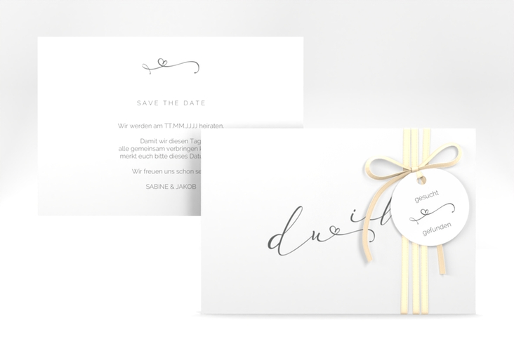 Save the Date-Karte Zweisamkeit A6 Karte quer weiss hochglanz im minimalistischen Stil mit Aufschrift du & ich