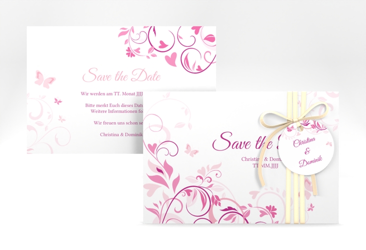 Save the Date-Karte Lilly A6 Karte quer pink hochglanz