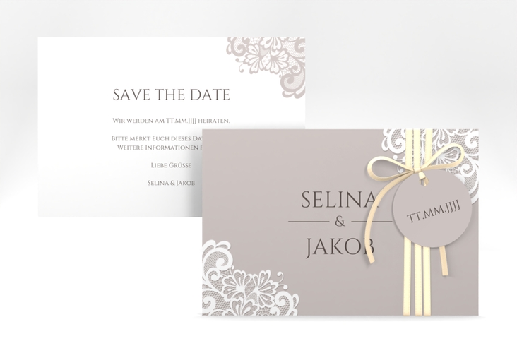 Save the Date-Karte Vintage A6 Karte quer mit floraler Spitze