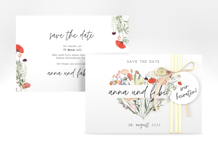 Save the Date-Karte Wildblumenherz A6 Karte quer bunt hochglanz