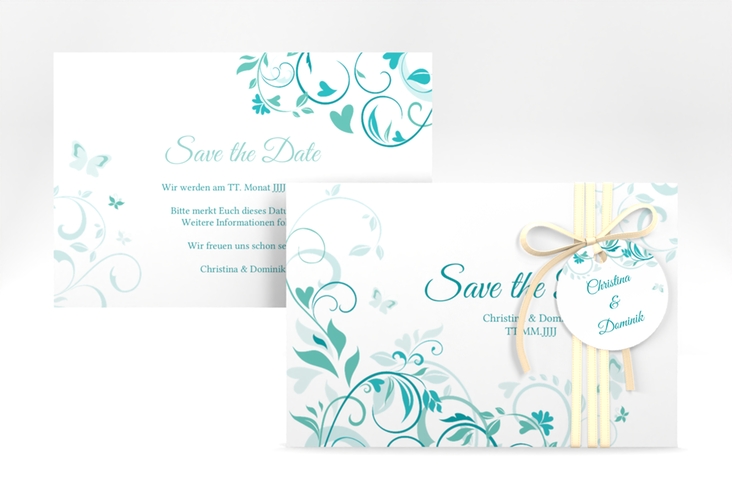 Save the Date-Karte Lilly A6 Karte quer tuerkis hochglanz