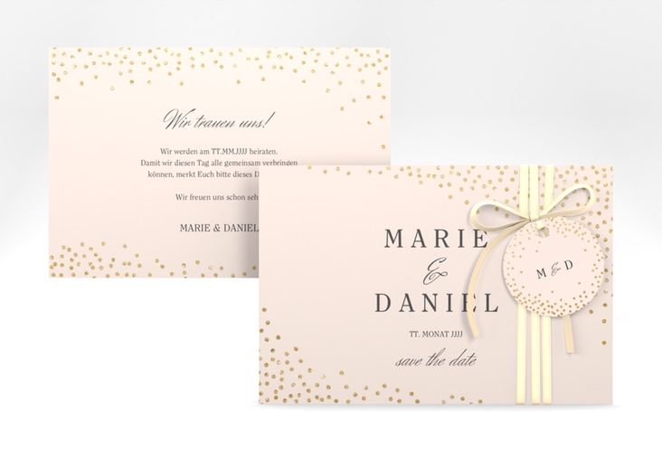 Save the Date-Karte Glitter A6 Karte quer rosa hochglanz