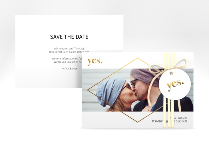 Save the Date-Karte Yes A6 Karte quer gold