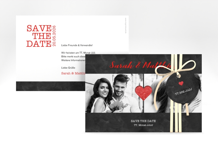 Save the Date-Karte Sparkly A6 Karte quer rot hochglanz