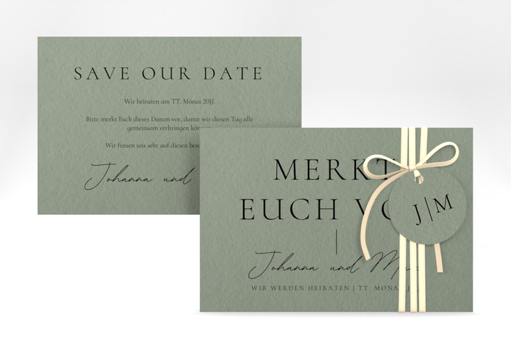 Save the Date-Karte Hochzeitsfreude A6 Karte quer gruen hochglanz