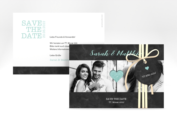 Save the Date-Karte Sparkly A6 Karte quer tuerkis hochglanz