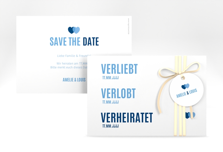 Save the Date-Karte Couple A6 Karte quer blau hochglanz