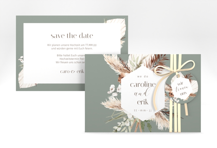 Save the Date-Karte Bohemian A6 Karte quer gruen hochglanz