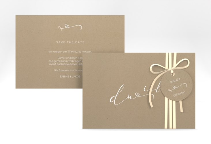 Save the Date-Karte Zweisamkeit A6 Karte quer Kraftpapier hochglanz im minimalistischen Stil mit Aufschrift du & ich
