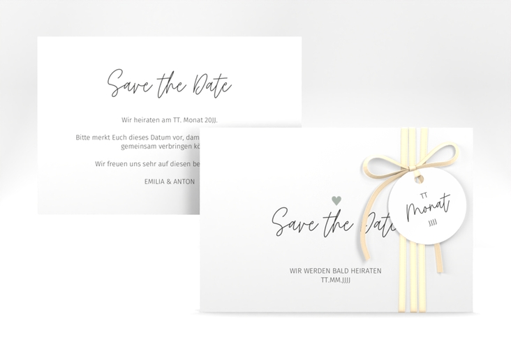 Save the Date-Karte Herzschlag A6 Karte quer weiss schlicht und elegant mit Herzchen