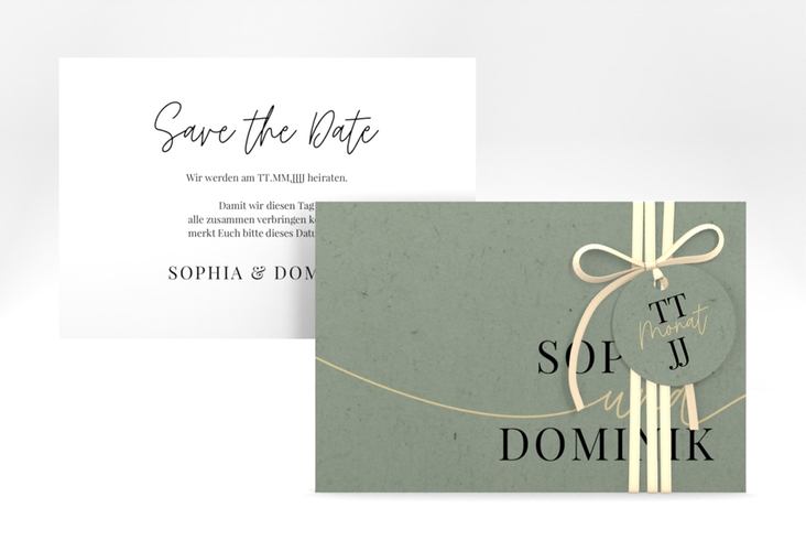 Save the Date-Karte Easy A6 Karte quer gruen hochglanz im modernen minimalistischen Design