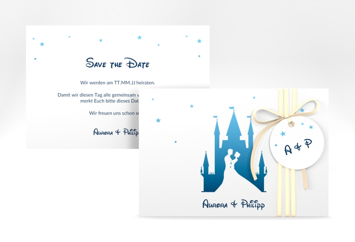 Save the Date-Karte Castle A6 Karte quer blau
