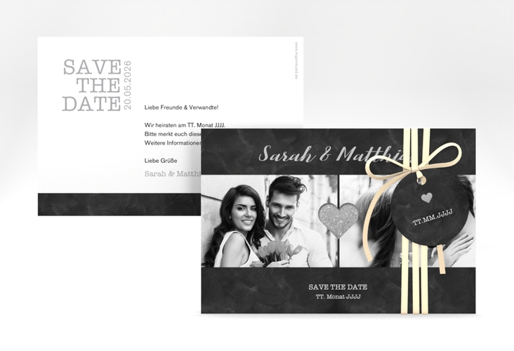 Save the Date-Karte Sparkly A6 Karte quer grau hochglanz