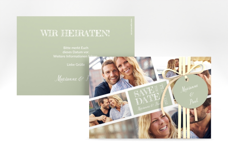 Save the Date-Karte Rise A6 Karte quer gruen hochglanz