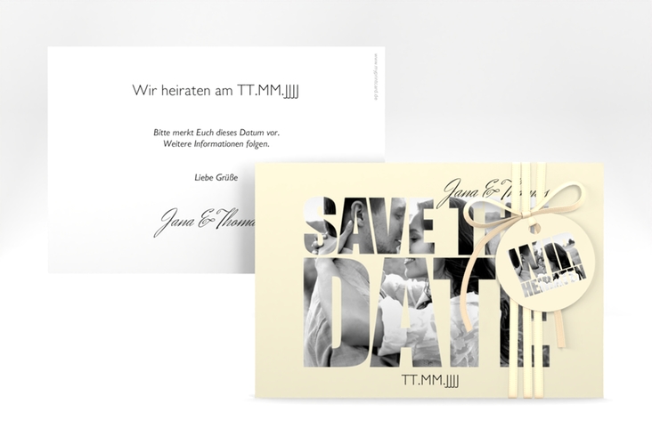 Save the Date-Karte Hochzeit Letters A6 Karte quer beige hochglanz