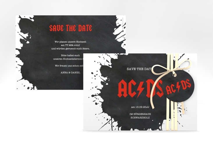 Save the Date-Karte Hardrock A6 Karte quer schwarz für Rockband-Fans