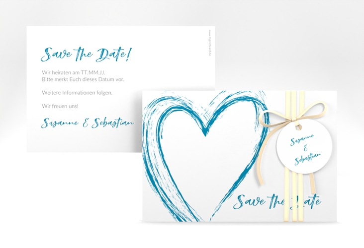Save the Date-Karte Liebe A6 Karte quer tuerkis hochglanz
