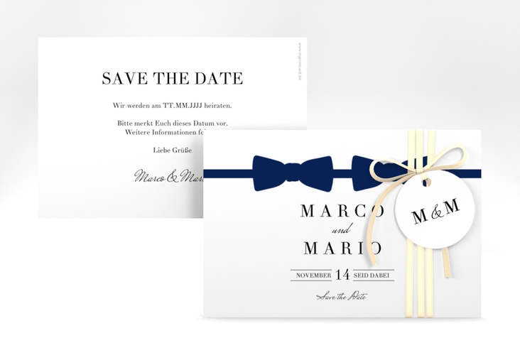 Save the Date-Karte Suits A6 Karte quer blau hochglanz