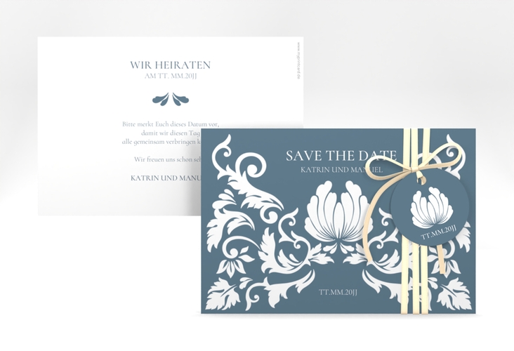 Save the Date-Karte Royal A6 Karte quer mit barockem Blumen-Ornament